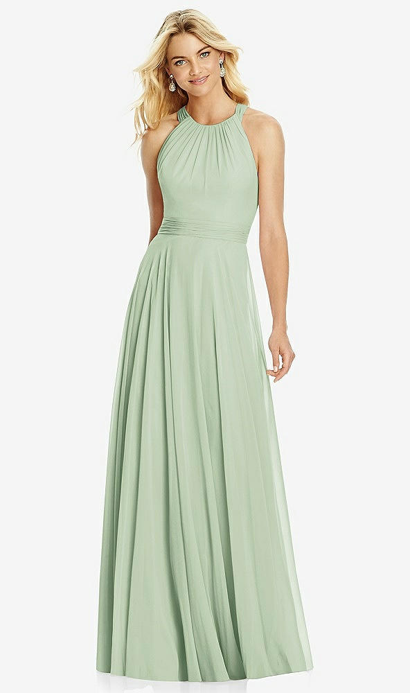 【STYLE: 6760】Cross Strap Open-Back Halter Maxi Dress【COLOR: Celadon】