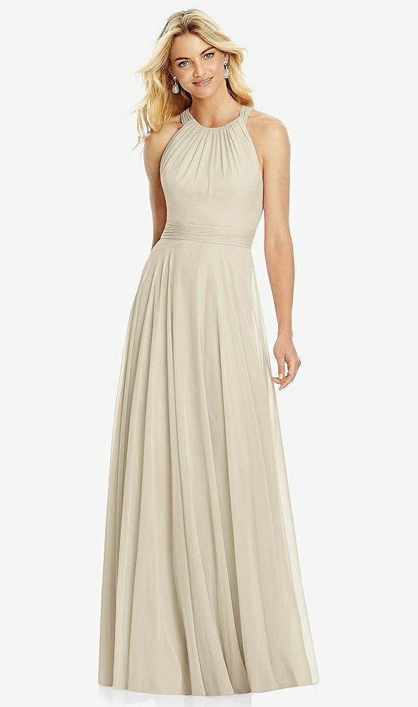 【STYLE: 6760】Cross Strap Open-Back Halter Maxi Dress【COLOR: Champagne】