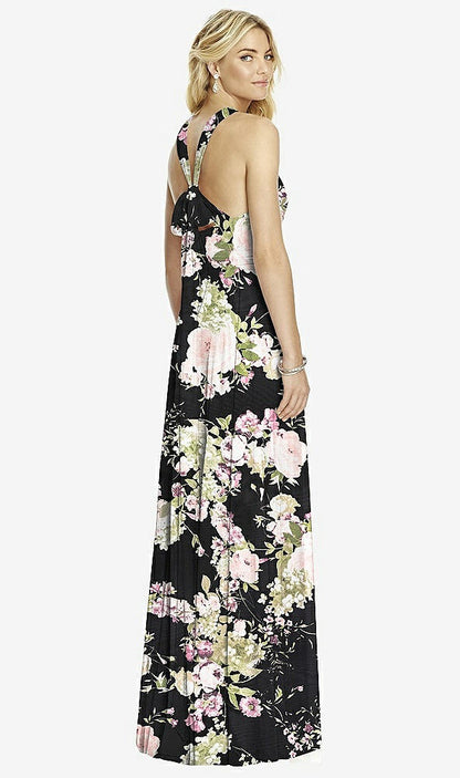 【NEW】【STYLE: 6760】クロス ストラップ オープンバック ホルター マキシ ドレス【COLOR: Noir Garden】【SIZE: 00-30W】