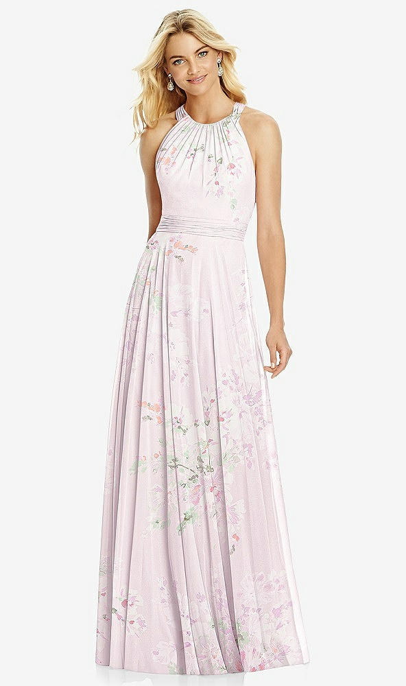 【STYLE: 6760】Cross Strap Open-Back Halter Maxi Dress【COLOR: Watercolor Print】
