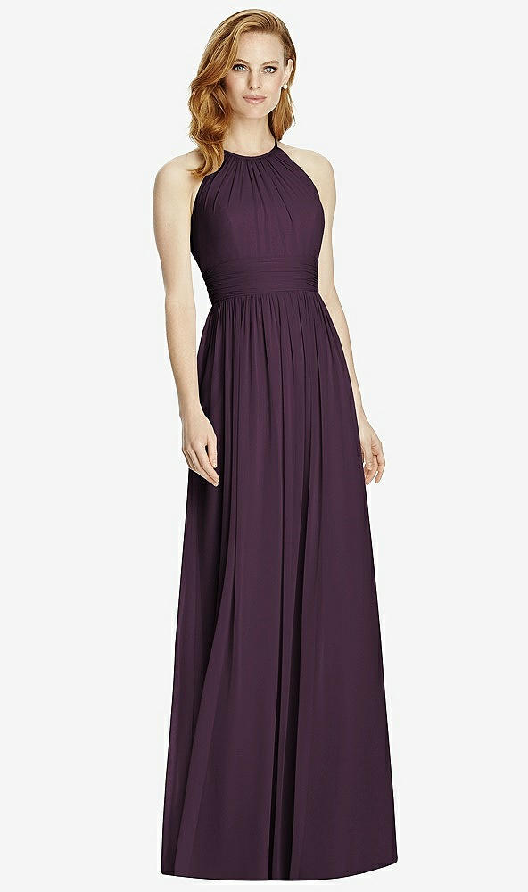 【NEW】【STYLE: 4511】カットアウト オープンバック Shirred Halter Maxi ドレス【COLOR: Aubergine】【SIZE: 00-30W】