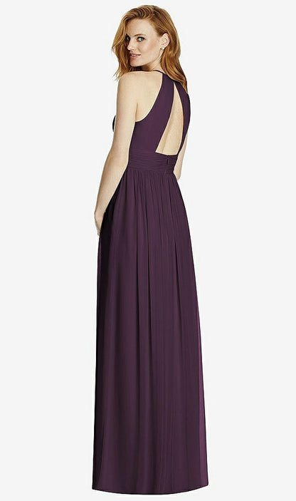 【NEW】【STYLE: 4511】カットアウト オープンバック Shirred Halter Maxi ドレス【COLOR: Aubergine】【SIZE: 00-30W】