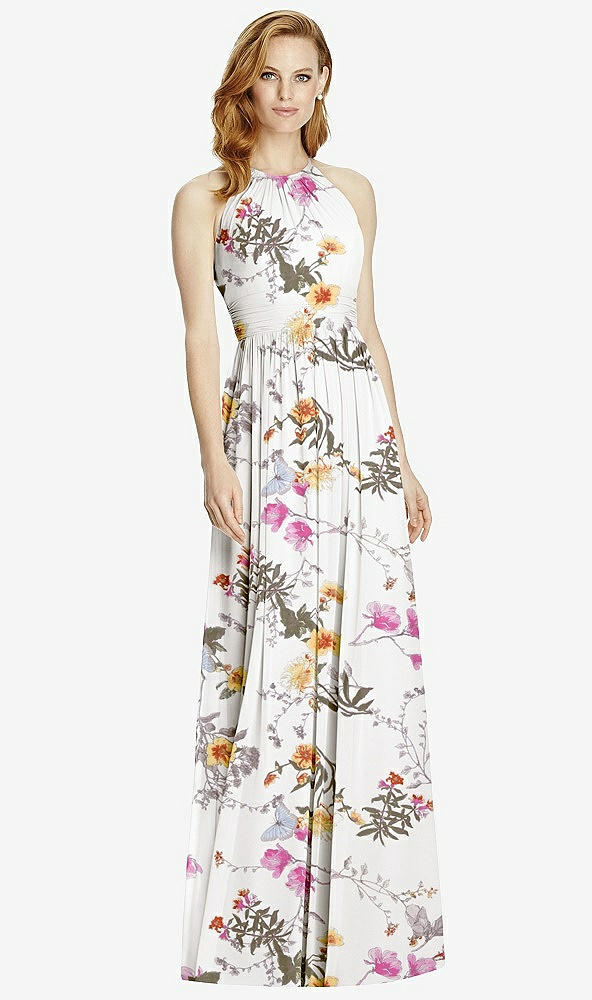【NEW】【STYLE: 4511】カットアウト オープンバック Shirred Halter Maxi ドレス【COLOR: Butterfly Botanica Ivory】【SIZE: 00-30W】