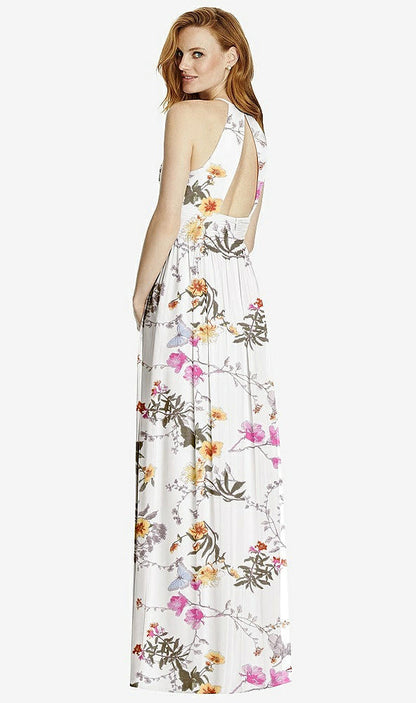 【NEW】【STYLE: 4511】カットアウト オープンバック Shirred Halter Maxi ドレス【COLOR: Butterfly Botanica Ivory】【SIZE: 00-30W】