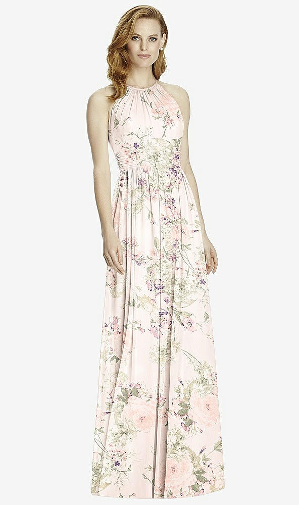 【NEW】【STYLE: 4511】カットアウト オープンバック Shirred Halter Maxi ドレス【COLOR: Blush Garden】【SIZE: 00-30W】
