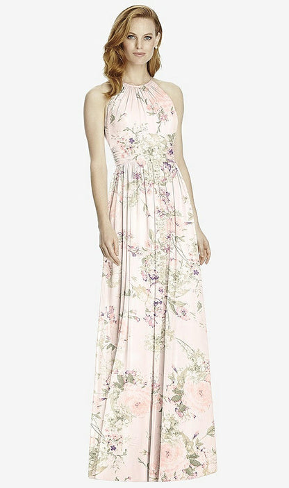 【NEW】【STYLE: 4511】カットアウト オープンバック Shirred Halter Maxi ドレス【COLOR: Blush Garden】【SIZE: 00-30W】