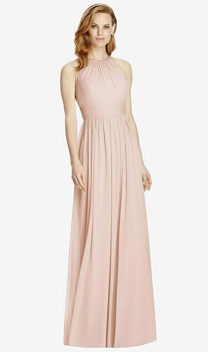 【NEW】【STYLE: 4511】カットアウト オープンバック Shirred Halter Maxi ドレス【COLOR: Cameo】【SIZE: 00-30W】