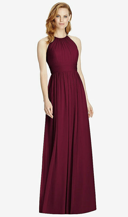 【NEW】【STYLE: 4511】カットアウト オープンバック Shirred Halter Maxi ドレス【COLOR: Cabernet】【SIZE: 00-30W】