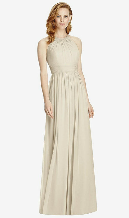 【NEW】【STYLE: 4511】カットアウト オープンバック Shirred Halter Maxi ドレス【COLOR: Champagne】【SIZE: 00-30W】