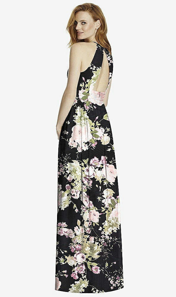 【NEW】【STYLE: 4511】カットアウト オープンバック Shirred Halter Maxi ドレス【COLOR: Noir Garden】【SIZE: 00-30W】