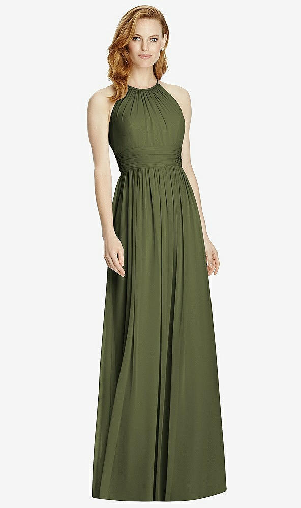 【NEW】【STYLE: 4511】カットアウト オープンバック Shirred Halter Maxi ドレス【COLOR: Olive Green】【SIZE: 00-30W】