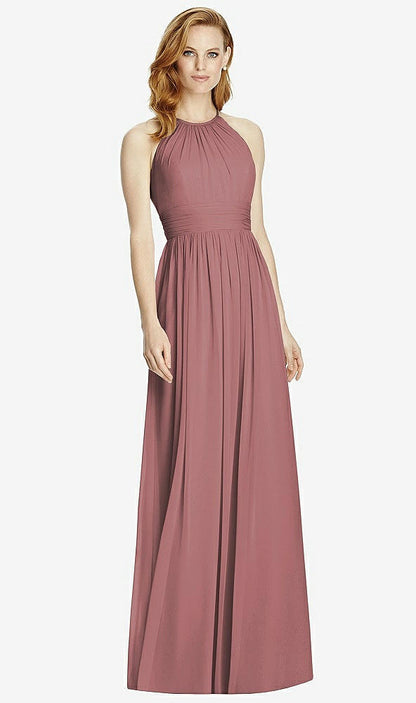 【NEW】【STYLE: 4511】カットアウト オープンバック Shirred Halter Maxi ドレス【COLOR: Rosewood】【SIZE: 00-30W】