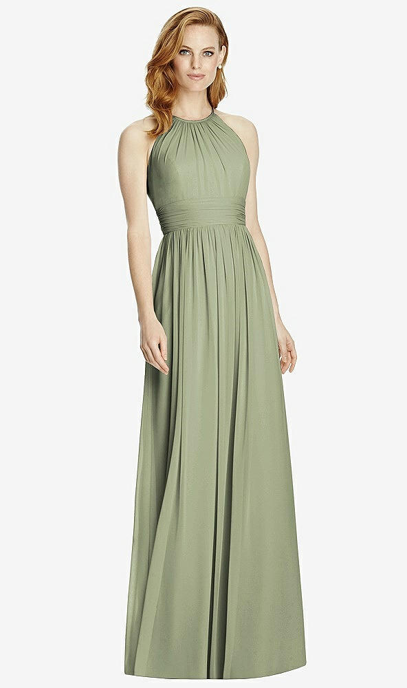 【NEW】【STYLE: 4511】カットアウト オープンバック Shirred Halter Maxi ドレス【COLOR: Sage】【SIZE: 00-30W】
