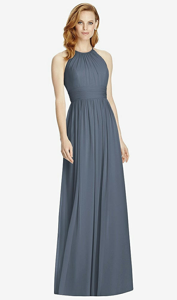 【NEW】【STYLE: 4511】カットアウト オープンバック Shirred Halter Maxi ドレス【COLOR: Silverstone】【SIZE: 00-30W】