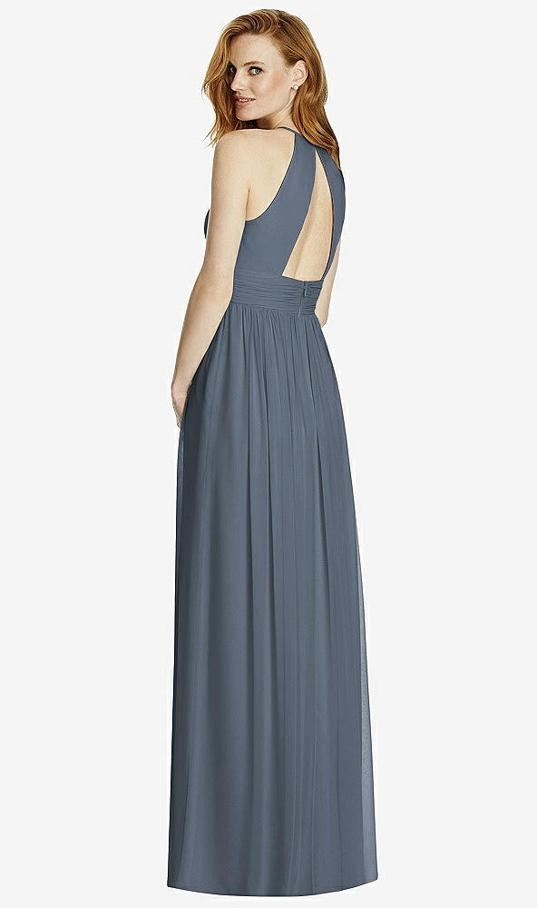【NEW】【STYLE: 4511】カットアウト オープンバック Shirred Halter Maxi ドレス【COLOR: Silverstone】【SIZE: 00-30W】