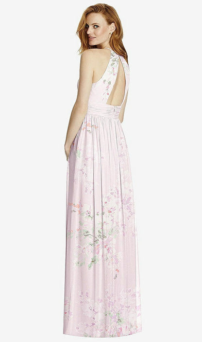 【NEW】【STYLE: 4511】カットアウト オープンバック Shirred Halter Maxi ドレス【COLOR: Watercolor Print】【SIZE: 00-30W】