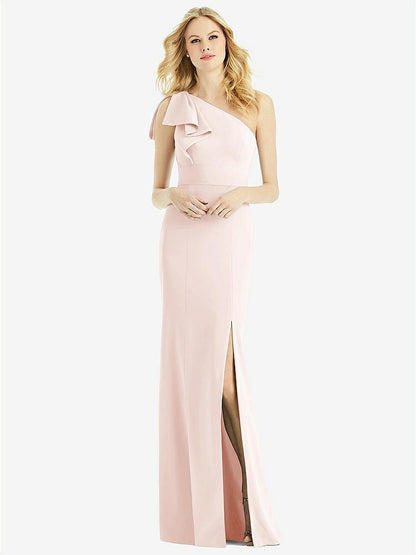 【NEW】【STYLE: 6769】弓 ワンショルダー トランペット ガウン【COLOR: Blush】【SIZE: 00-30W】