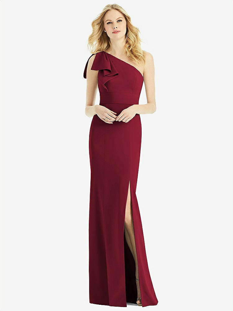 【NEW】【STYLE: 6769】弓 ワンショルダー トランペット ガウン【COLOR: Burgundy】【SIZE: 00-30W】