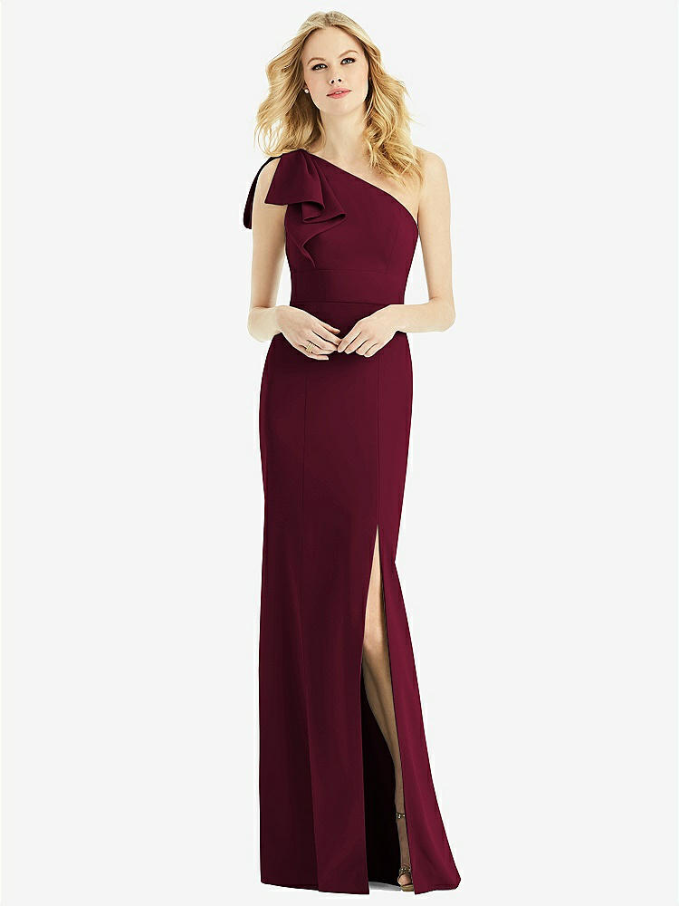 【NEW】【STYLE: 6769】弓 ワンショルダー トランペット ガウン【COLOR: Cabernet】【SIZE: 00-30W】