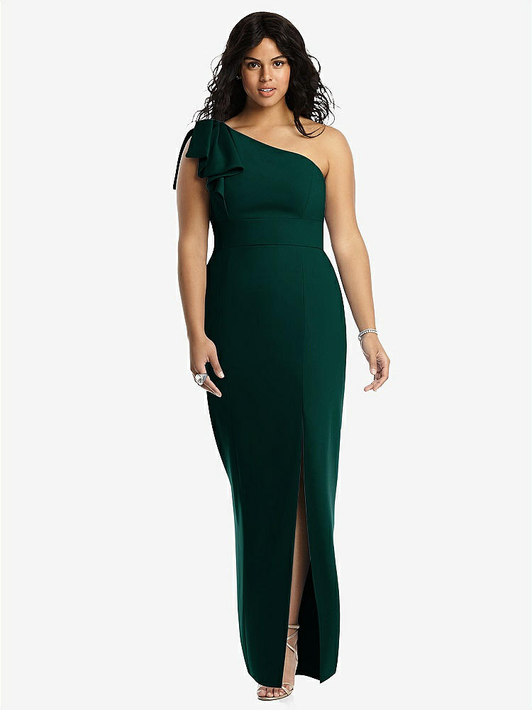 【STYLE: 6769】Bowed One-Shoulder Trumpet Gown【COLOR: Evergreen】