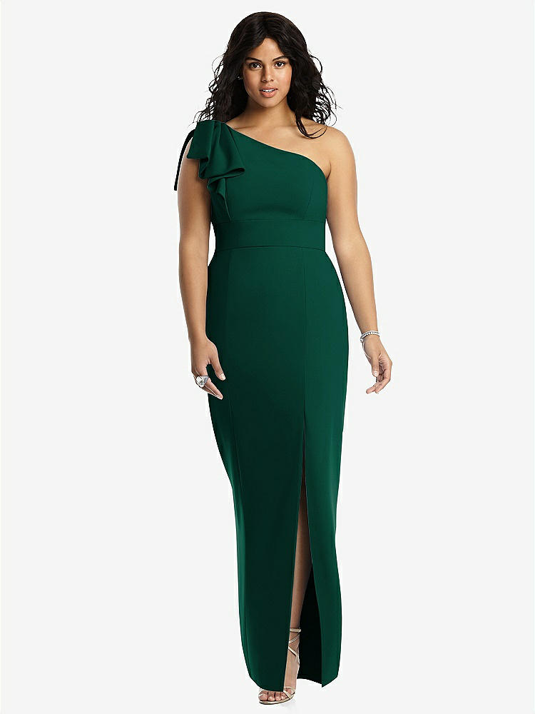【STYLE: 6769】Bowed One-Shoulder Trumpet Gown【COLOR: Hunter Green】