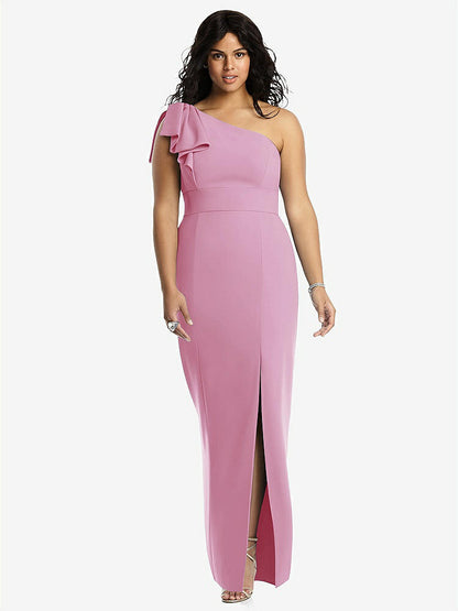 【NEW】【STYLE: 6769】弓 ワンショルダー トランペット ガウン【COLOR: Powder Pink】【SIZE: 00-30W】