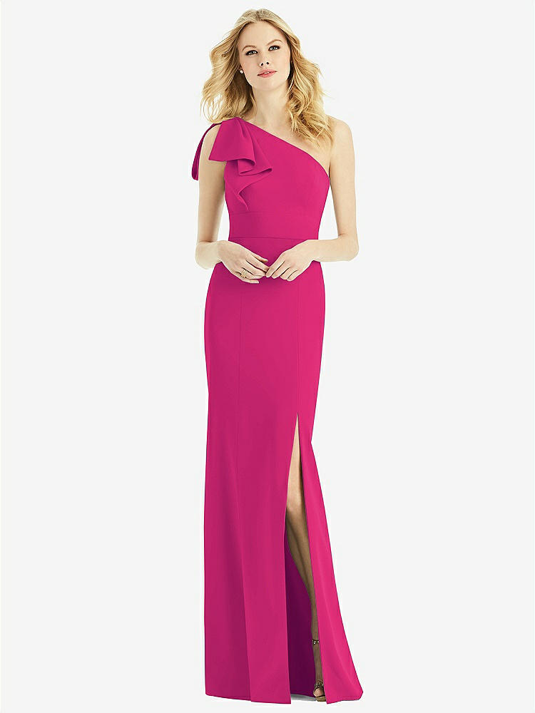【NEW】【STYLE: 6769】弓 ワンショルダー トランペット ガウン【COLOR: Think Pink】【SIZE: 00-30W】