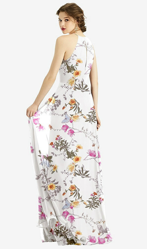 【STYLE: 1502】Keyhole Halter Chiffon Maxi Dress【COLOR: Butterfly Botanica Ivory】