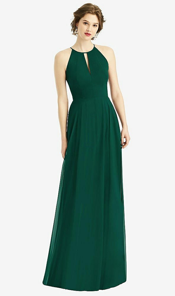 【STYLE: 1502】Keyhole Halter Chiffon Maxi Dress【COLOR: Hunter Green】