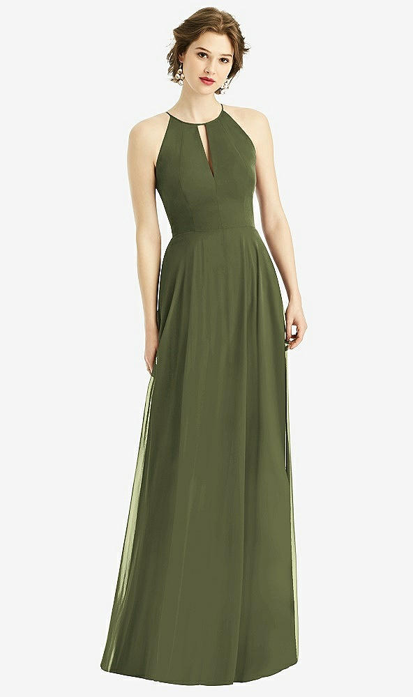 【STYLE: 1502】Keyhole Halter Chiffon Maxi Dress【COLOR: Olive Green】