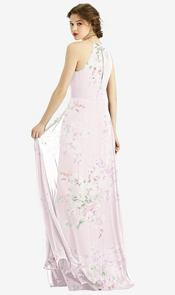 【STYLE: 1502】Keyhole Halter Chiffon Maxi Dress【COLOR: Watercolor Print】
