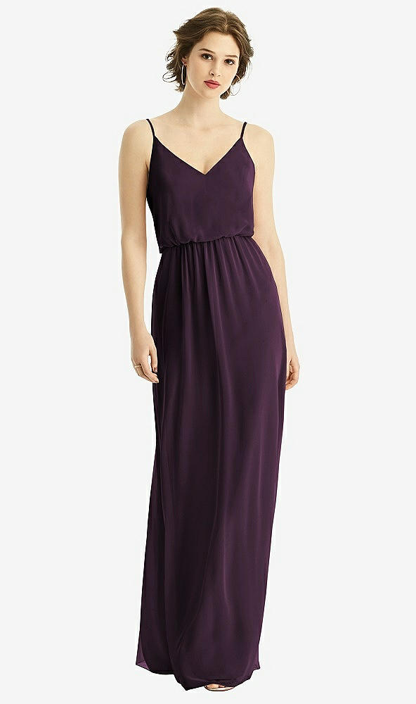 【STYLE: 1505】V-Neck Blouson Bodice Chiffon Maxi Dress【COLOR: Aubergine】