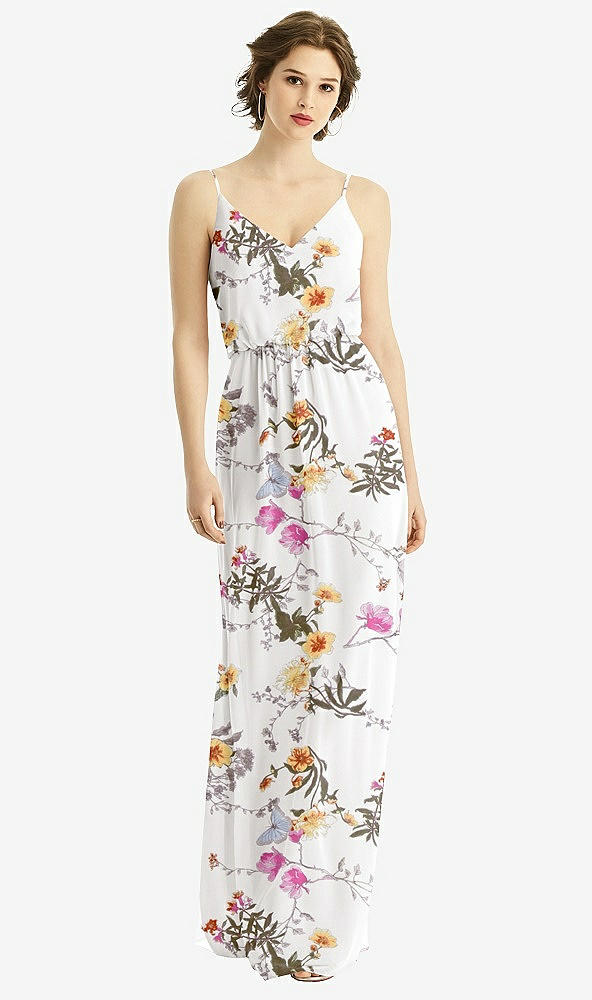 【STYLE: 1505】V-Neck Blouson Bodice Chiffon Maxi Dress【COLOR: Butterfly Botanica Ivory】