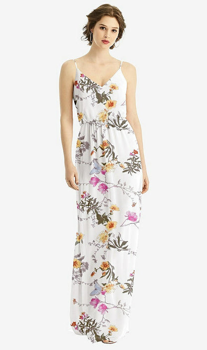 【STYLE: 1505】V-Neck Blouson Bodice Chiffon Maxi Dress【COLOR: Butterfly Botanica Ivory】