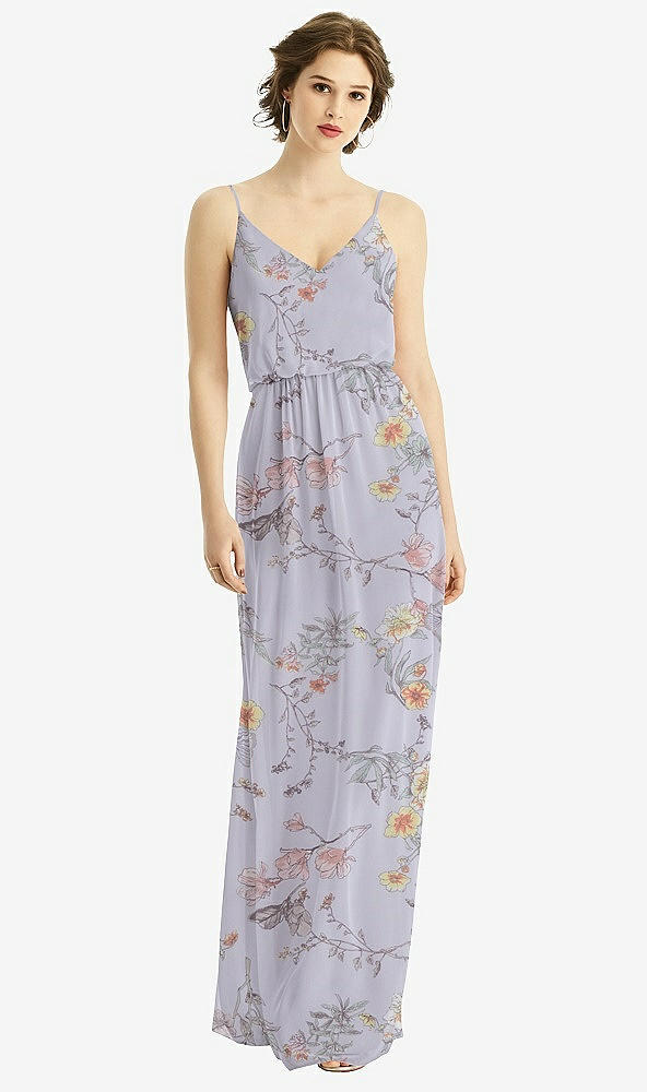 【STYLE: 1505】V-Neck Blouson Bodice Chiffon Maxi Dress【COLOR: Butterfly Botanica Silver Dove】
