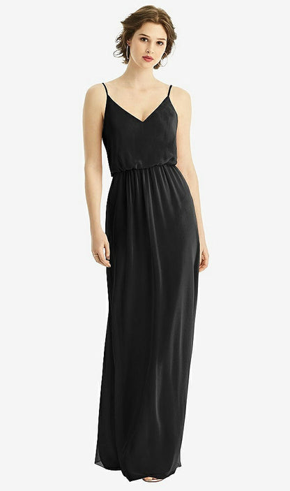 【STYLE: 1505】V-Neck Blouson Bodice Chiffon Maxi Dress【COLOR: Black】