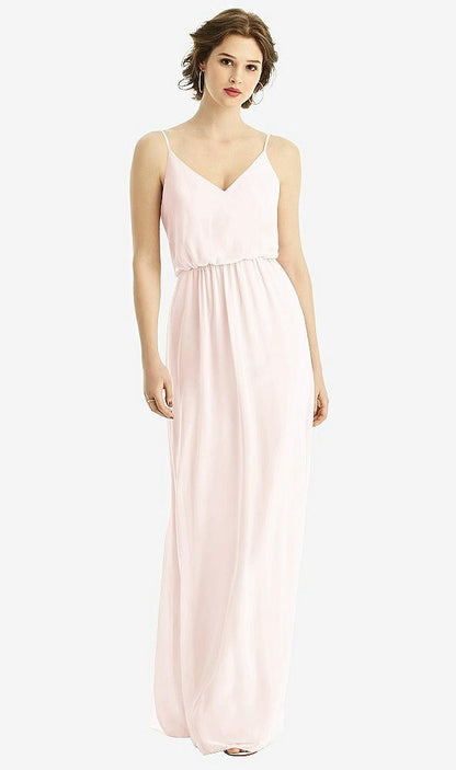 【STYLE: 1505】V-Neck Blouson Bodice Chiffon Maxi Dress【COLOR: Blush】