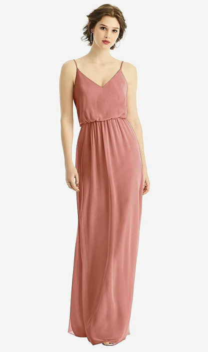 【STYLE: 1505】V-Neck Blouson Bodice Chiffon Maxi Dress【COLOR: Desert Rose】