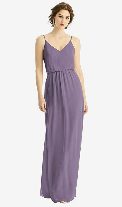 【NEW】【STYLE: 1505】Vネック ブルーソン ボディス シフォン マキシ ドレス【COLOR: Lavender】【SIZE: 00-30W】