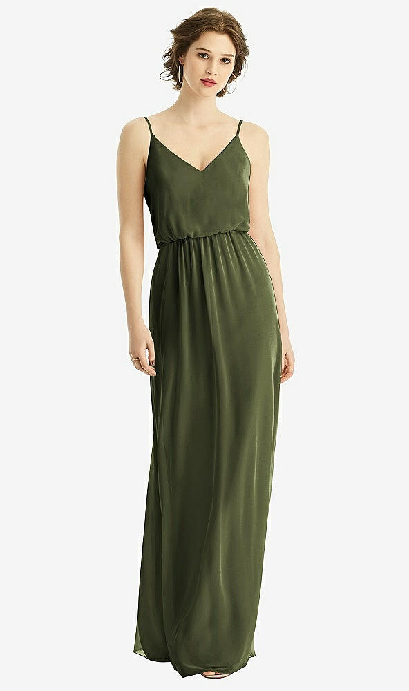 【STYLE: 1505】V-Neck Blouson Bodice Chiffon Maxi Dress【COLOR: Olive Green】