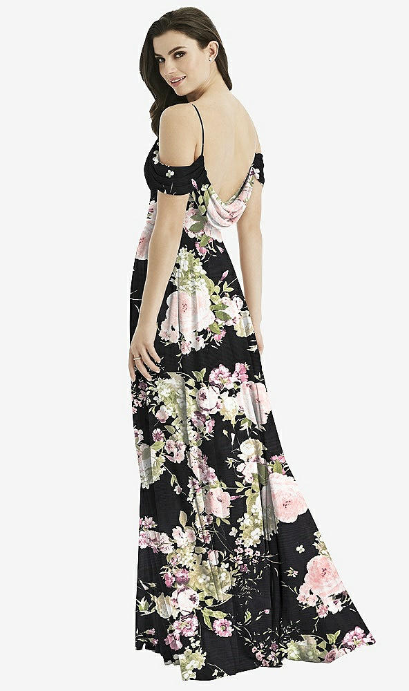 【STYLE: 4525】Off-the-Shoulder Open Cowl-Back Maxi Dress【COLOR: Noir Garden】
