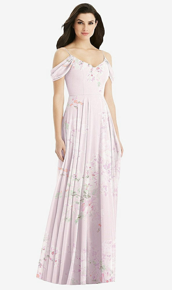 【NEW】【STYLE: 4525】オフショルダー オープン カウルバック マキシ ドレス【COLOR: Watercolor Print】【SIZE: 00-30W】