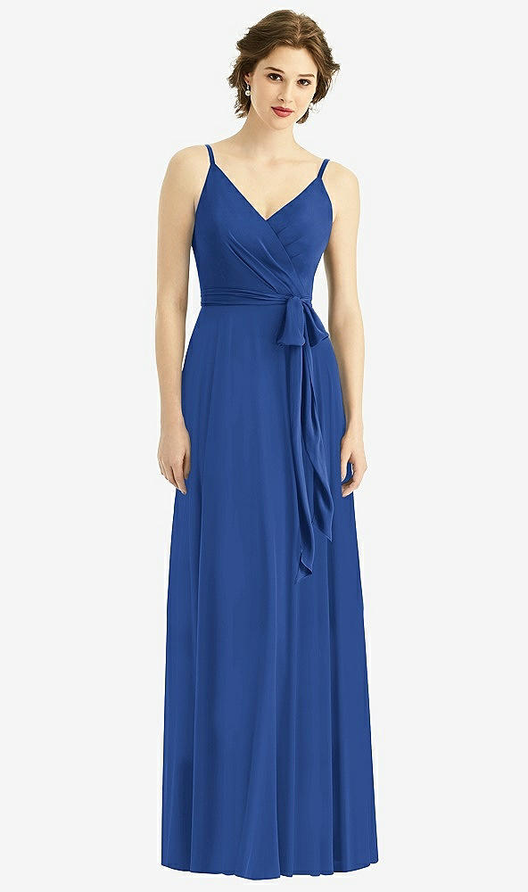 【STYLE: 1511】Draped Wrap Chiffon Maxi Dress with Sash【COLOR: Classic Blue】