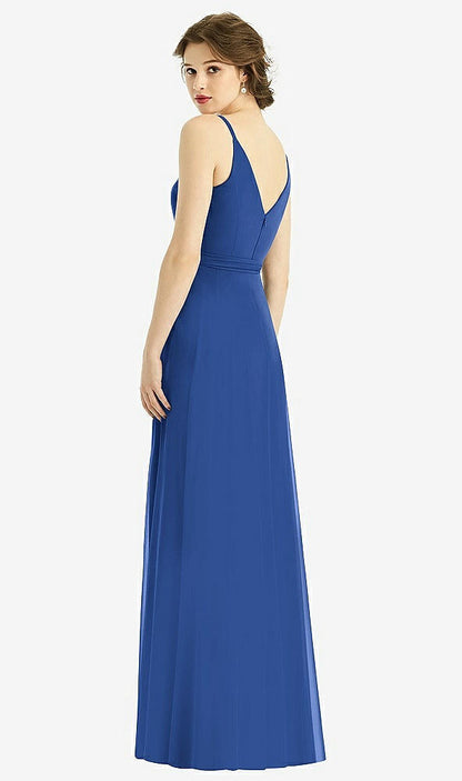 【STYLE: 1511】Draped Wrap Chiffon Maxi Dress with Sash【COLOR: Classic Blue】