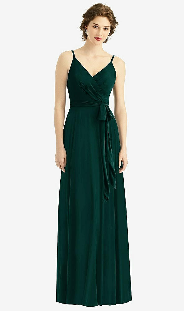 【STYLE: 1511】Draped Wrap Chiffon Maxi Dress with Sash【COLOR: Evergreen】