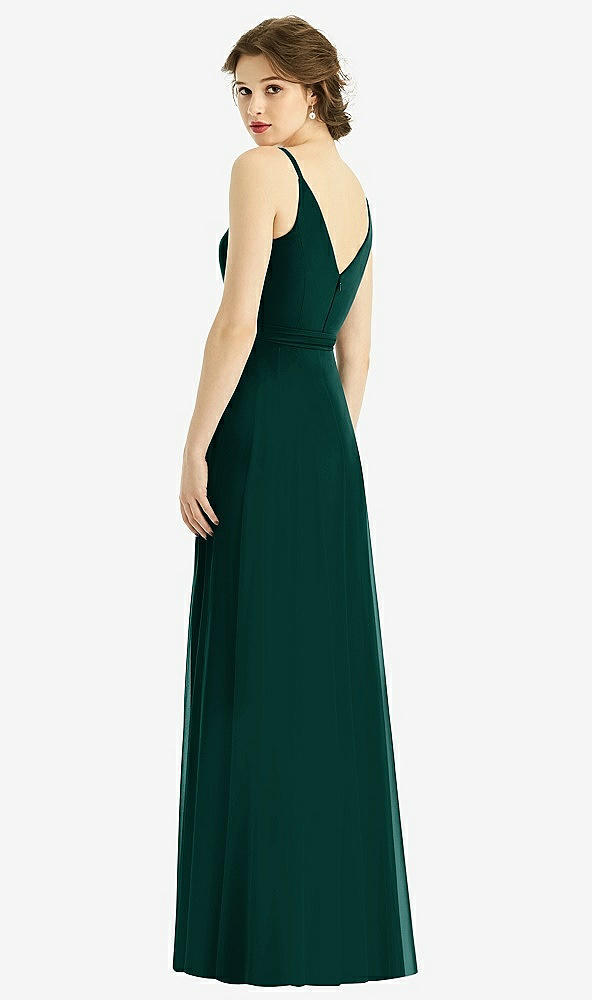 【STYLE: 1511】Draped Wrap Chiffon Maxi Dress with Sash【COLOR: Evergreen】