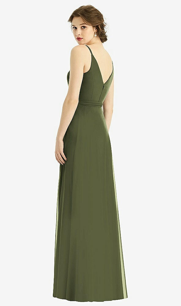 【STYLE: 1511】Draped Wrap Chiffon Maxi Dress with Sash【COLOR: Olive Green】