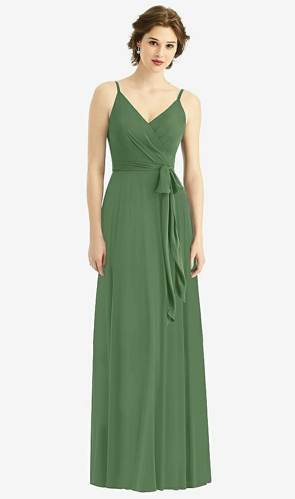 【STYLE: 1511】Draped Wrap Chiffon Maxi Dress with Sash【COLOR: Vineyard Green】