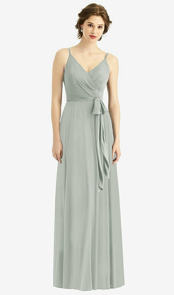 【STYLE: 1511】Draped Wrap Chiffon Maxi Dress with Sash【COLOR: Willow Green】