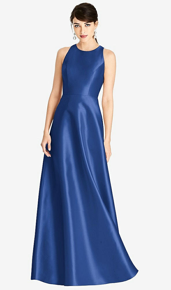 【STYLE: D746】Sleeveless Open-Back Satin A-Line Dress【COLOR: Classic Blue】